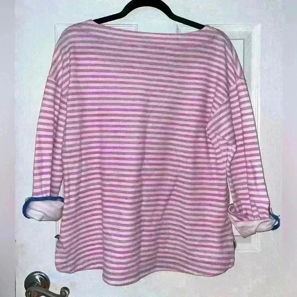T by Talbots Cotton Stripe Pullover Tee Top with Roll Up Sleeve, Medium - Picture 3 of 3